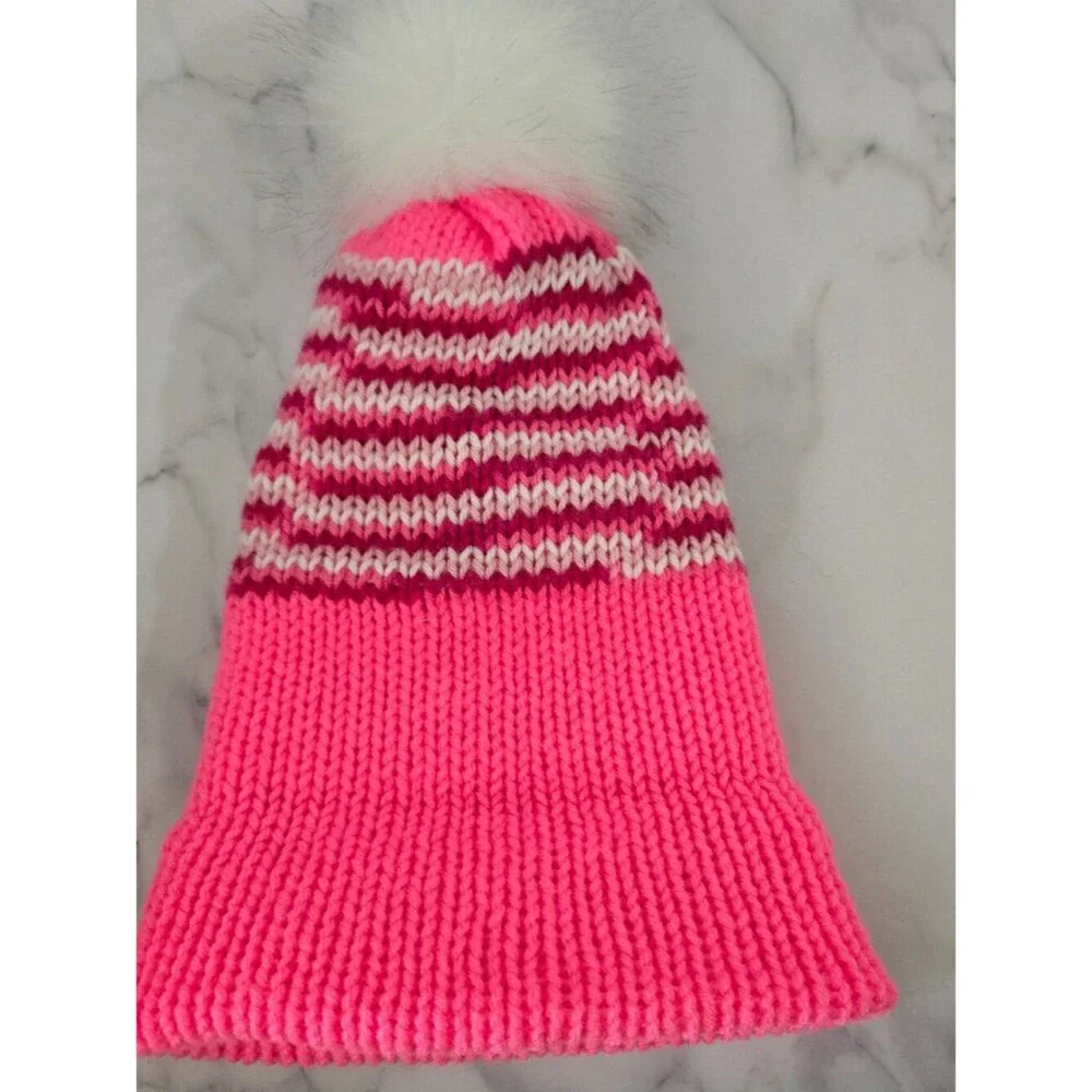 Pink Stripe Knit Beanie: Funky Multicolor Acrylic Hat